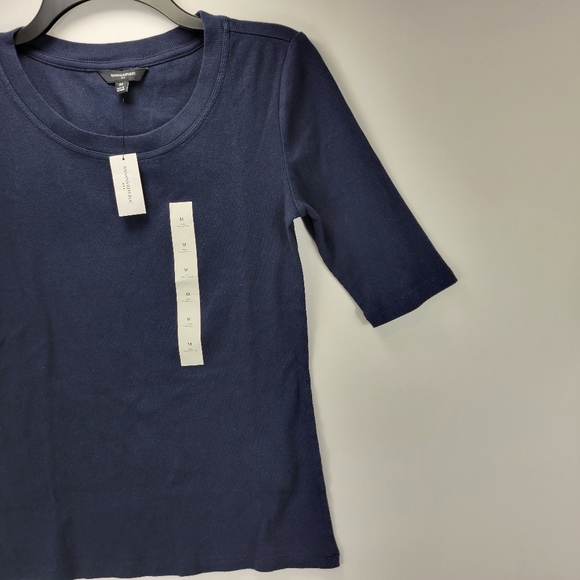 Banana Republic Crew Elbow Half Sleeve Ribbed Stretch Shirt Women Medium M Blue - Picture 3 of 10